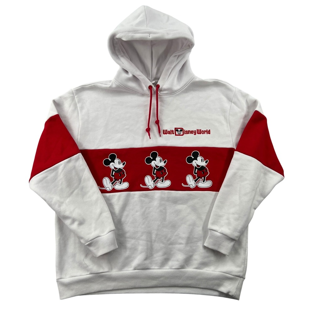 Walt Disney World Parks Mickey Mouse Hoodie Mens Large White Red Disneybound